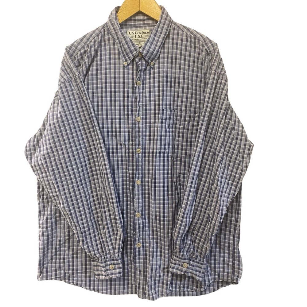 US Expedition Mens Plaid Long Sleeve Button Down Shirt XL Cotton Casual Outdoor